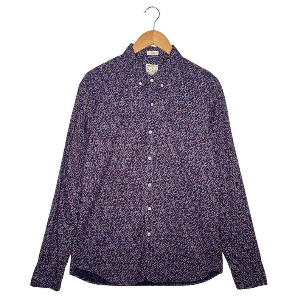 J Crew Top Mens Large Blue Slim Ditsy Floral Button Down Long Sleeve Preppy